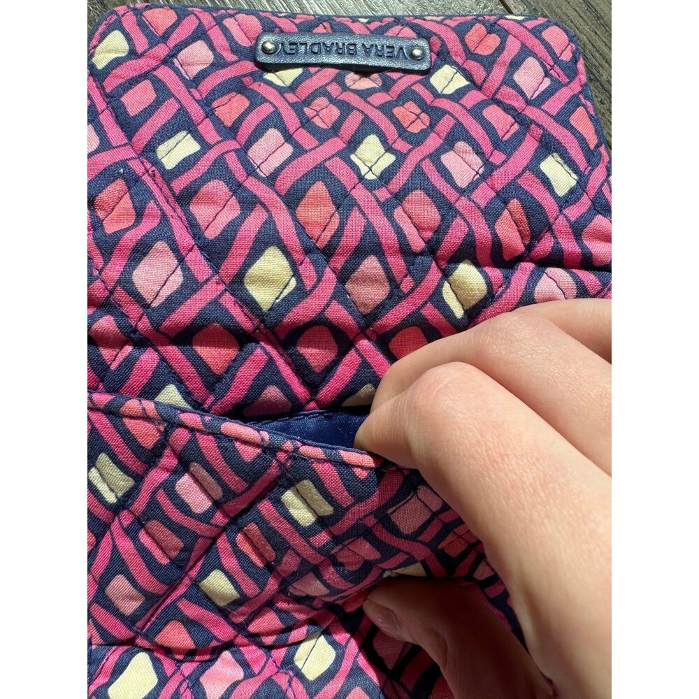 Vera Bradley Wallet Katalina Pink Purple Diamonds Trifold Quilted Fabric Blue - Picture 5 of 6